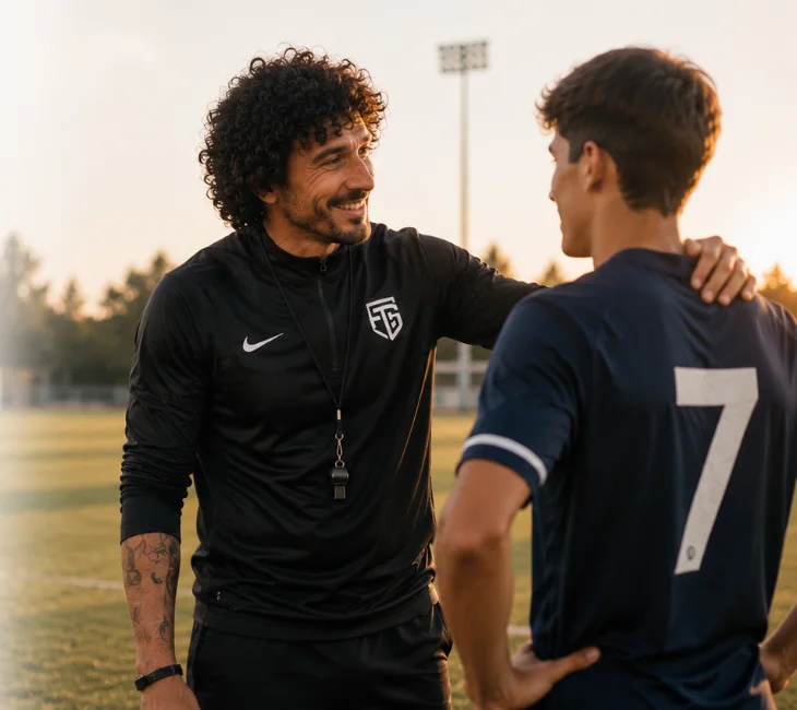 Entrenador conversando con un futbolista