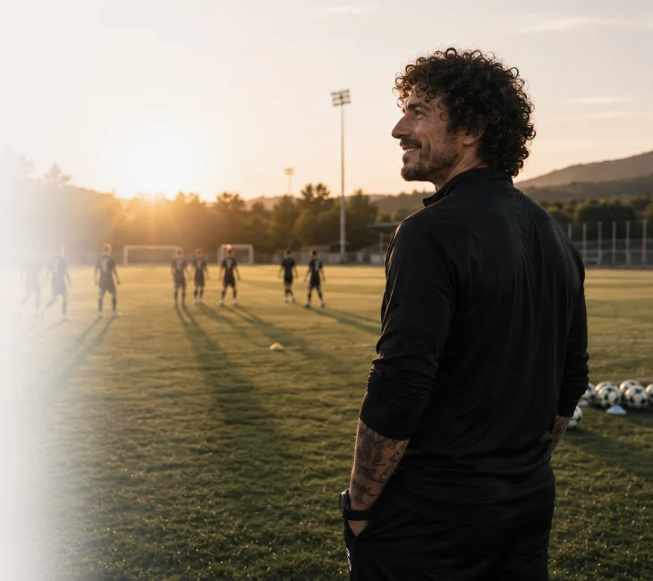 Entrenador observando una sesión de fútbol